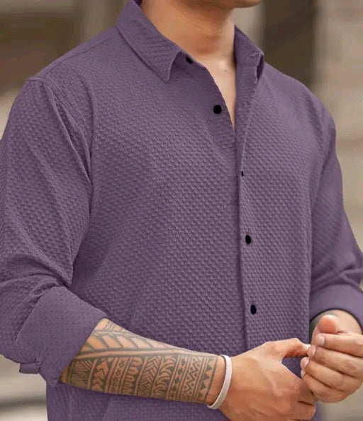 Solixon Men’s Premium Knitted Structured Shirt – Full Sleeve | Casual & Partywear –