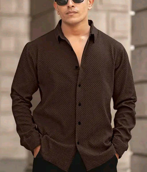 Solixon Men’s Premium Knitted Structured Shirt – Full Sleeve | Casual & Partywear –