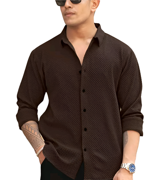 Solixon Men’s Premium Knitted Structured Shirt – Full Sleeve | Casual & Partywear –