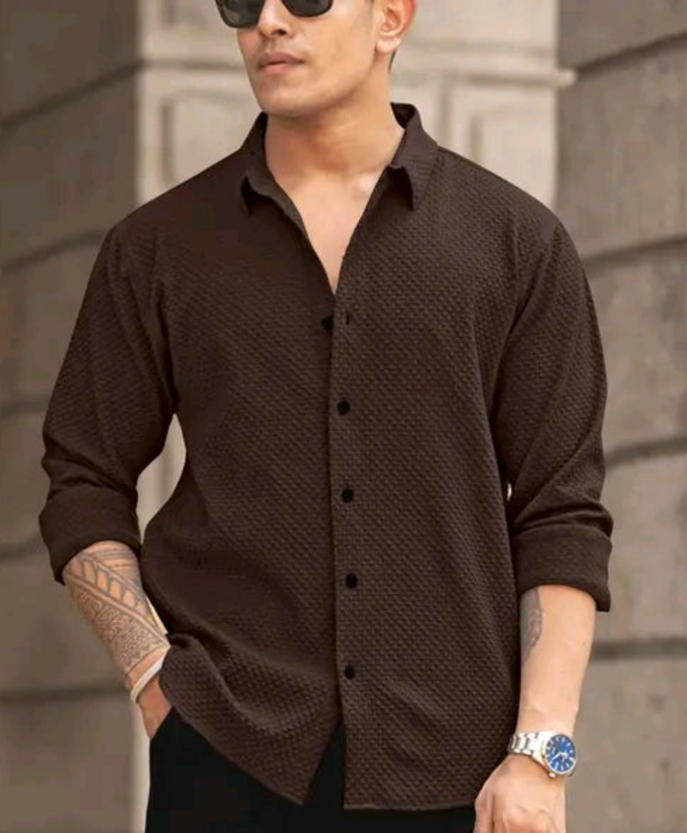 Solixon Men’s Premium Knitted Structured Shirt – Full Sleeve | Casual & Partywear –