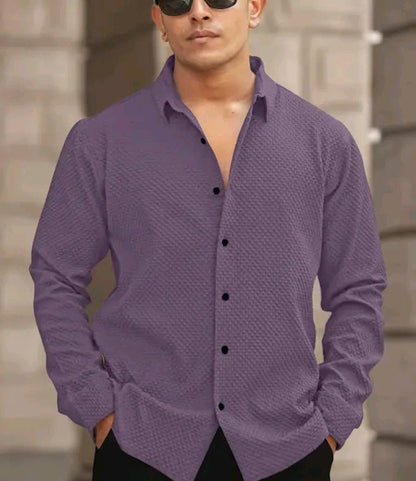 Solixon Men’s Premium Knitted Structured Shirt – Full Sleeve | Casual & Partywear –
