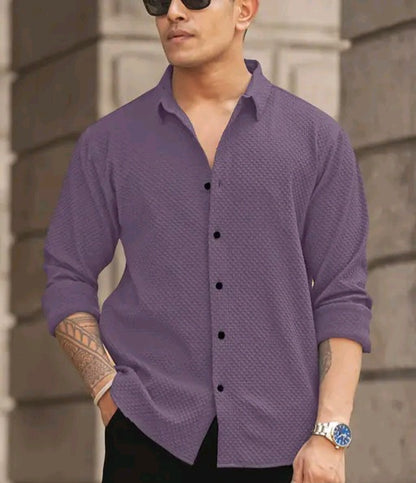 Solixon Men’s Premium Knitted Structured Shirt – Full Sleeve | Casual & Partywear –