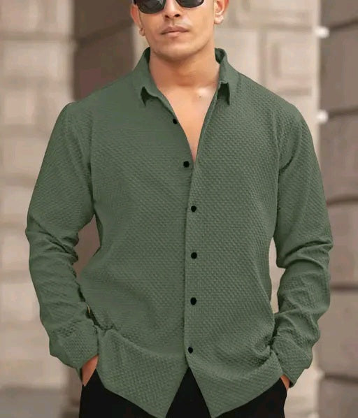 Solixon Men’s Premium Knitted Structured Shirt – Full Sleeve | Casual & Partywear –