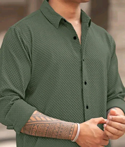Solixon Men’s Premium Knitted Structured Shirt – Full Sleeve | Casual & Partywear –