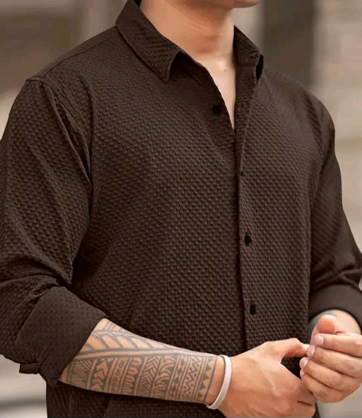 Solixon Men’s Premium Knitted Structured Shirt – Full Sleeve | Casual & Partywear –