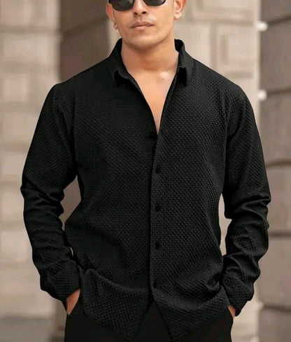 Solixon Men’s Premium Knitted Structured Shirt – Full Sleeve | Casual & Partywear –